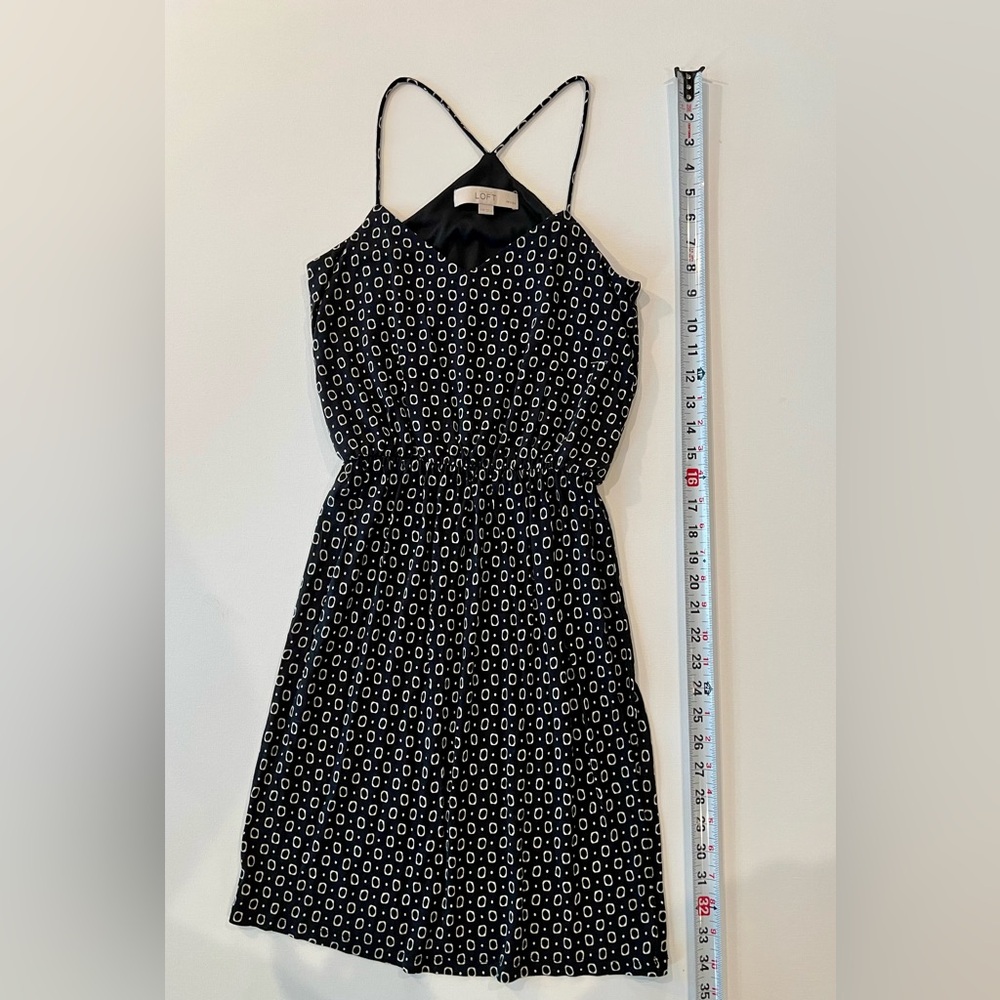 LOFT Petite Racerback Flowy Cinched Geometric Black White Mini XXSP Mini Dress - Picture 4 of 12